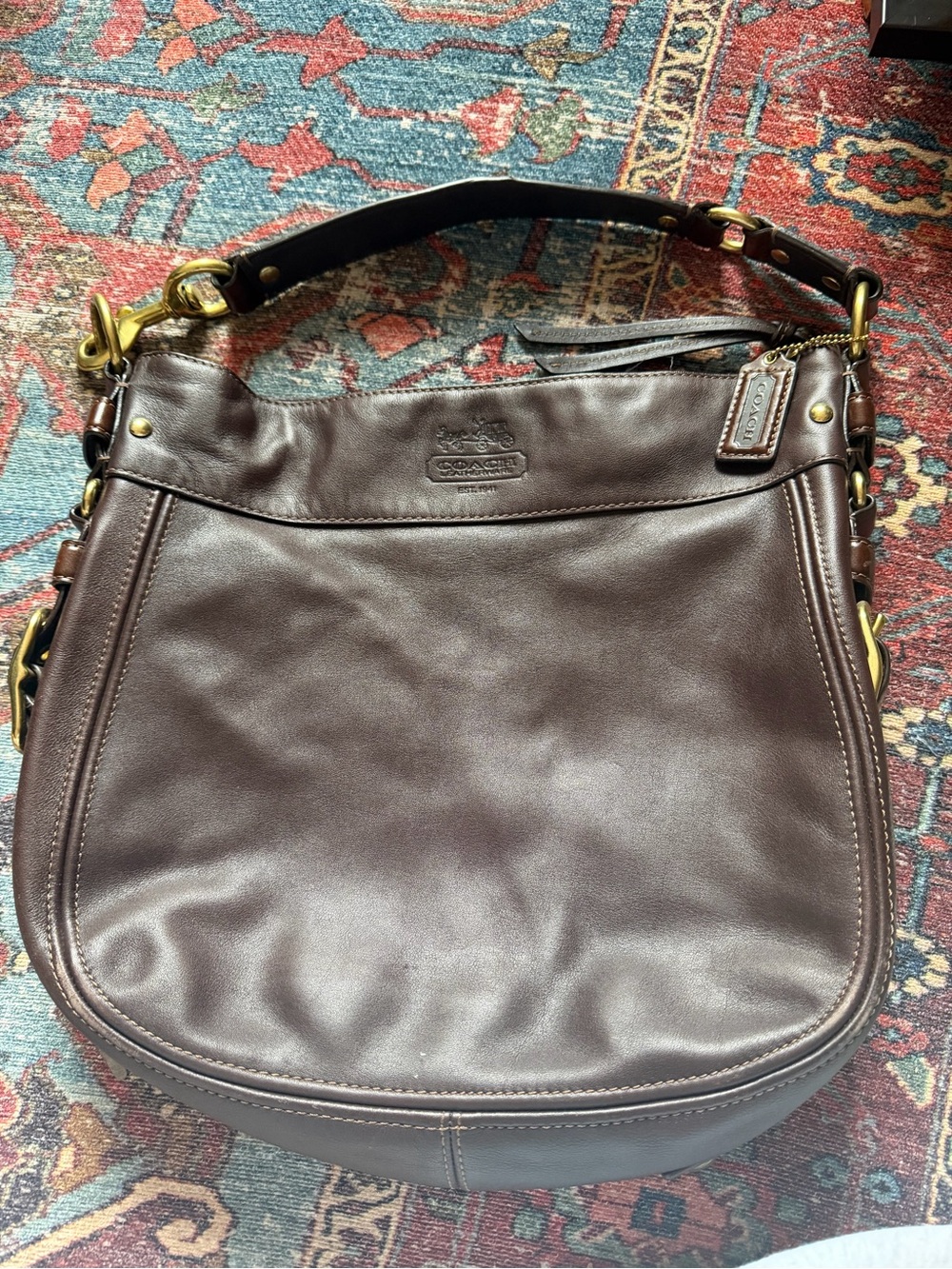 Coach Leather Hobo Bag Style 12689 Brown Pink Lining Brass Hardware